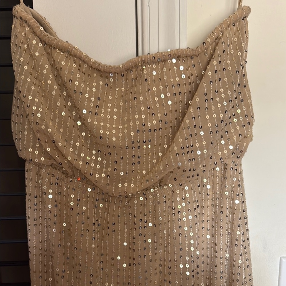 Outback Red Gold Sequin Ruched Gown